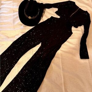Black Sequin Long-Sleeve Jumpsuit size large